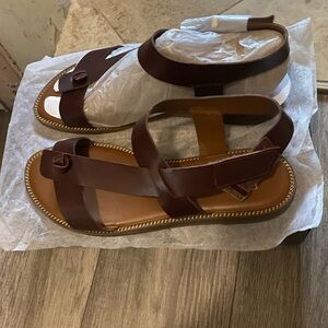 Franco Sarto Brown Sandals with Gold Accents